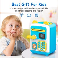 Piggy Bank for Boys & Girls, Electronic Money Box, Automatic Paper Money Scroll ATM Money Bank, Cash Coin Can with Password & Simulated Face Recognition, Great Treat for Kids (Blue)